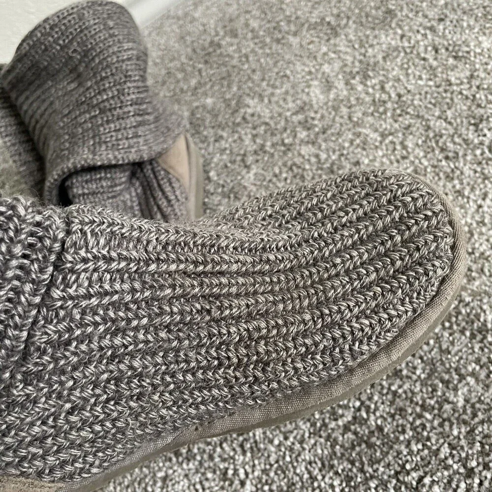 UGG Australia Boots Womens 8 Gray Classic Cardy Tall Knit Winter 5819 Fold Over